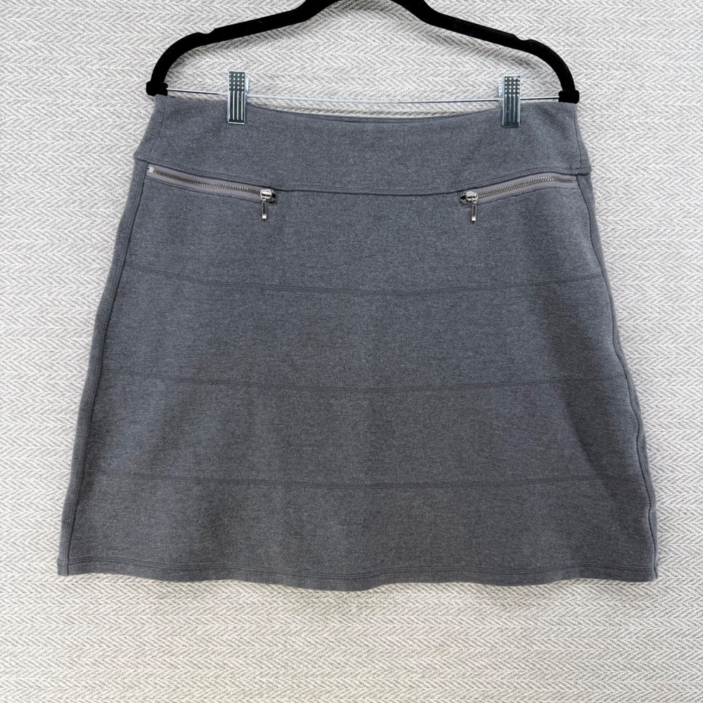 Athleta Knit Mini Skirt Large Gray Cotton Blend Active Casual Tiered Zip Pocket
